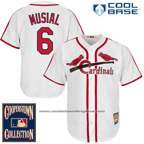 Camiseta Beisbol Hombre St. Louis Cardinals St Louis Stan Musial 6 Blanco Cool Base Cooperstown